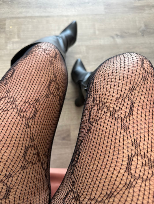 LOGO DETAIL FISHNET TIGHTS IN BLACK